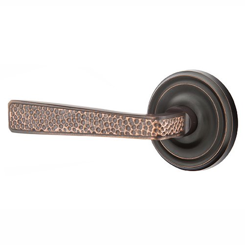 Left Handed Privacy Hammered Door Lever with Regular Rose in Oil Rubbed Bronze