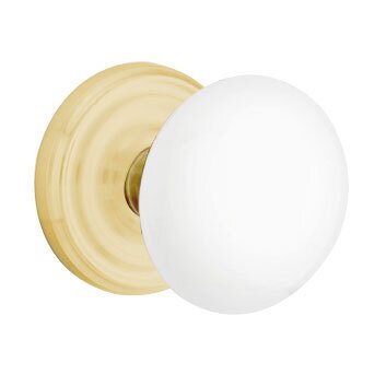 Privacy Ice White Knob And Regular Rosette With Concealed Screws  in Satin Brass