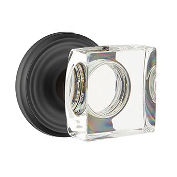 Modern Square Glass Privacy Door Knob with Regular Rose in Flat Black