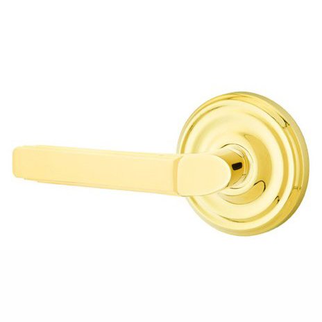 Privacy Left Handed Milano Door Lever With Regular Rose in Polished Brass