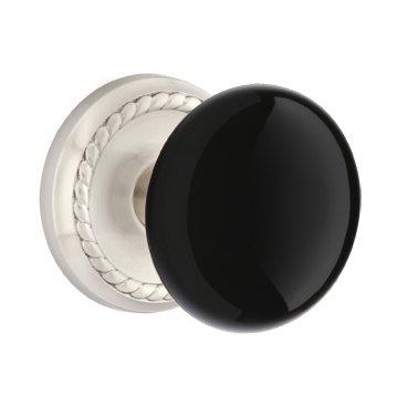 Privacy Ebony Knob And Rope Rosette With Concealed Screws  in Satin Nickel