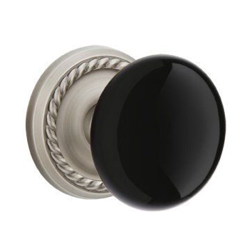 Privacy Ebony Porcelain Knob With Rope Rosette  in Pewter
