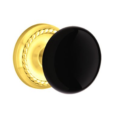 Privacy Ebony Knob And Rope Rosette With Concealed Screws  in Polished Brass