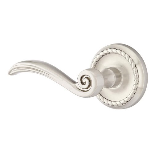 Privacy Left Handed Elan Lever With Rope Rose in Satin Nickel