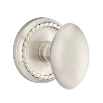 Privacy Egg Door Knob With Rope Rose in Satin Nickel