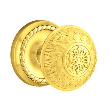 Privacy Lancaster Knob With Rope Rose in Polished Brass