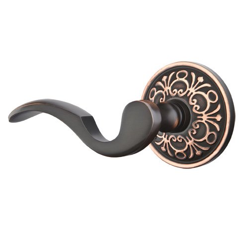 Privacy Left Handed Cortina Door Lever With Lancaster Rose in Oil Rubbed Bronze
