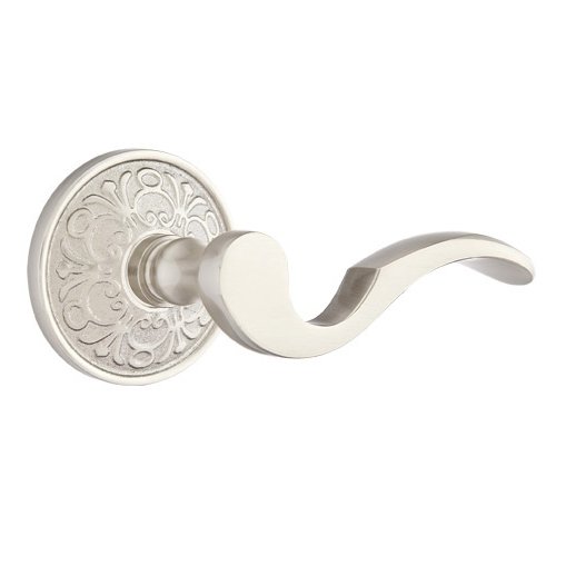Privacy Right Handed Cortina Door Lever With Lancaster Rose in Satin Nickel