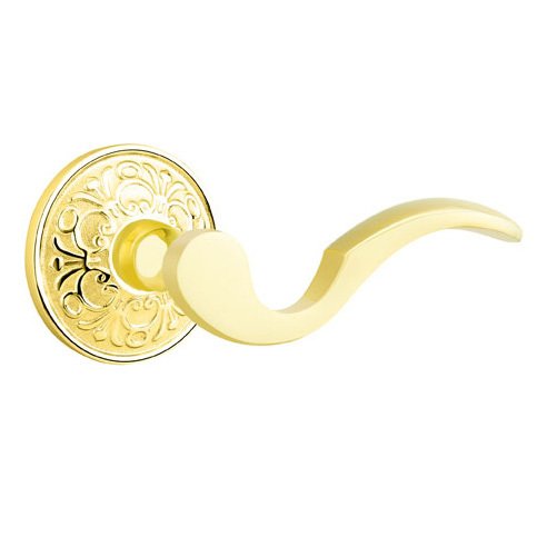 Privacy Right Handed Cortina Door Lever With Lancaster Rose in Unlacquered Brass