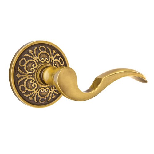 Privacy Right Handed Cortina Door Lever With Lancaster Rose in French Antique Brass