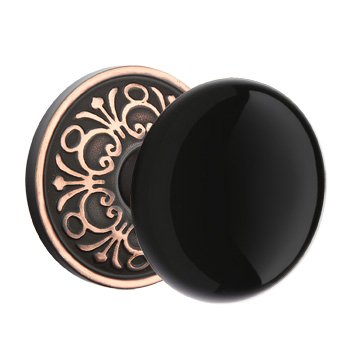 Privacy Ebony Porcelain Knob With Lancaster Rosette  in Oil Rubbed Bronze