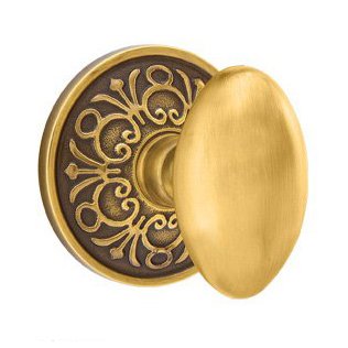 Privacy Egg Door Knob With Lancaster Rose in French Antique Brass