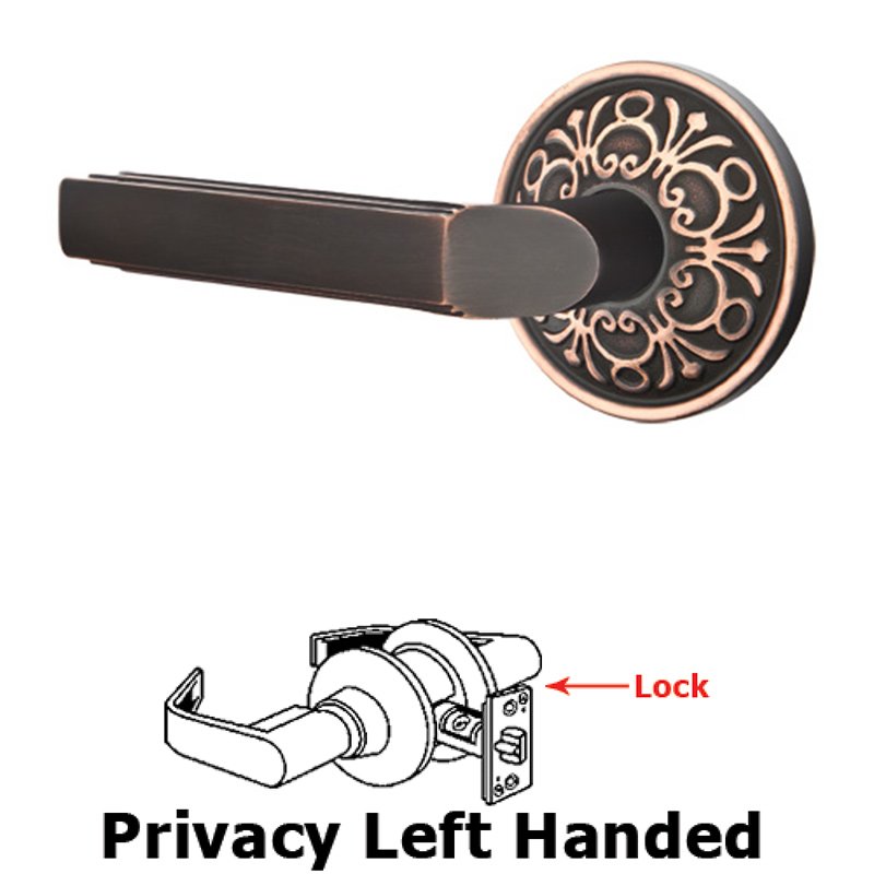 Privacy Left Handed Milano Door Lever With Lancaster Rose in Oil Rubbed Bronze