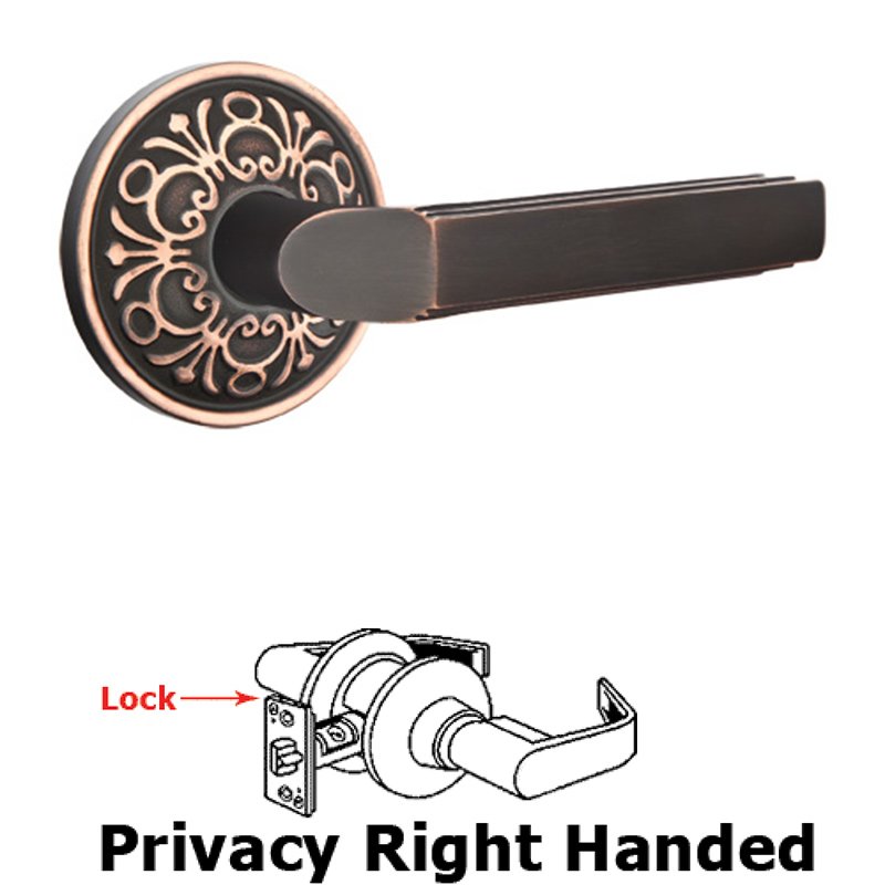 Privacy Right Handed Milano Door Lever With Lancaster Rose in Oil Rubbed Bronze