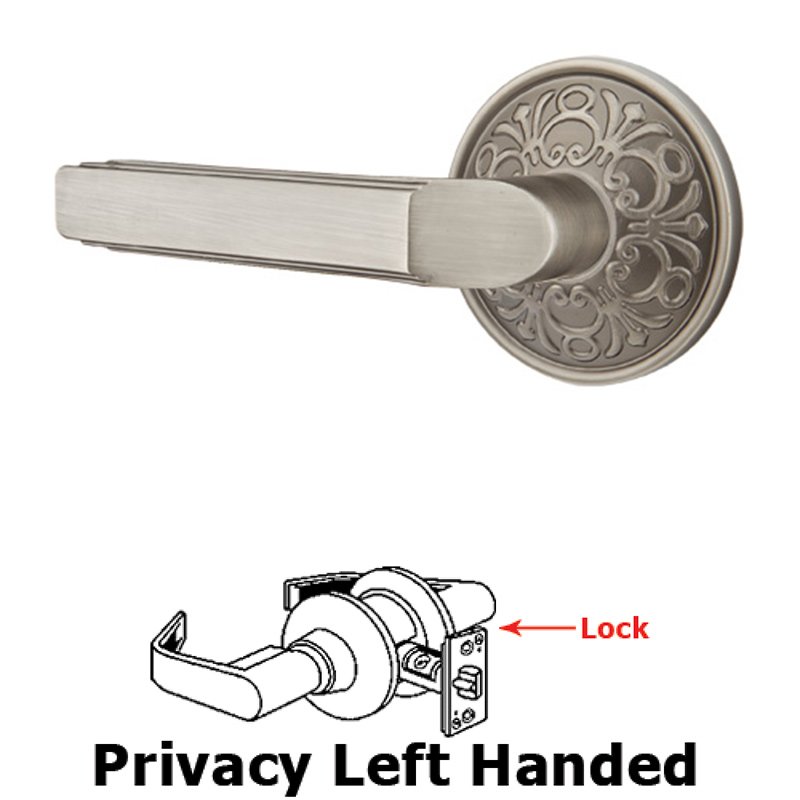 Privacy Left Handed Milano Door Lever With Lancaster Rose in Pewter
