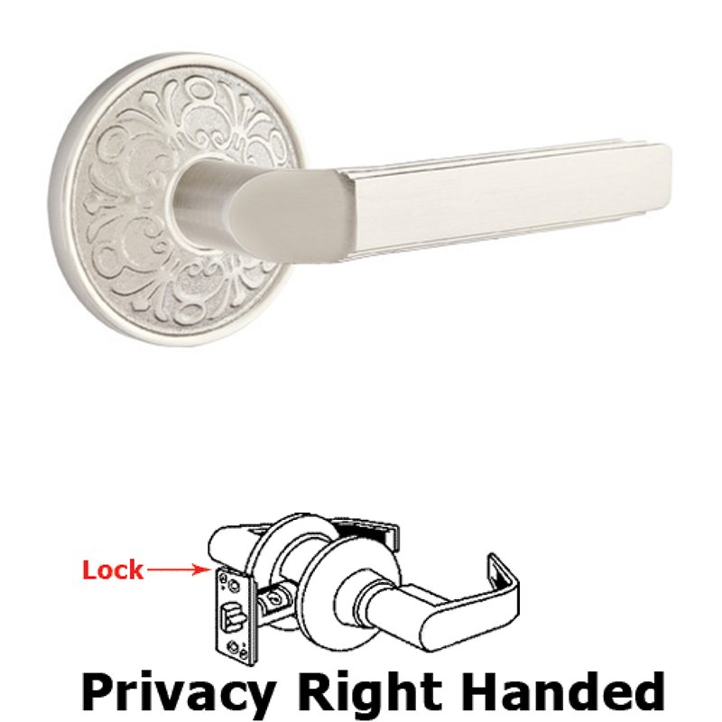 Privacy Right Handed Milano Door Lever With Lancaster Rose in Satin Nickel