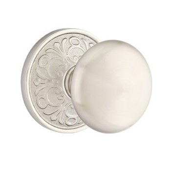 Privacy Providence Door Knob With Lancaster Rose in Satin Nickel