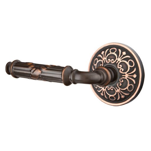 Privacy Left Handed Ribbon & Reed Lever With Lancaster Rose in Oil Rubbed Bronze