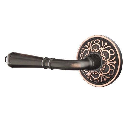 Privacy Left Handed Turino Door Lever With Lancaster Rose in Oil Rubbed Bronze