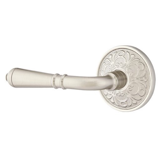 Privacy Left Handed Turino Door Lever With Lancaster Rose in Satin Nickel