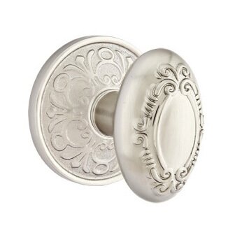 Privacy Victoria Knob With Lancaster Rose in Satin Nickel