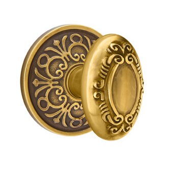 Privacy Victoria Knob With Lancaster Rose in French Antique Brass