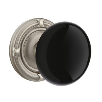 Privacy Ebony Porcelain Knob With Ribbon & Reed Rosette  in Pewter