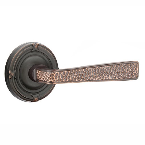 Privacy Hammered Door Lever with Ribbon & Reed Rose with Concealed Screws in Oil Rubbed Bronze