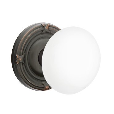 Privacy Ice White Knob And Ribbon & Reed Rosette With Concealed Screws  in Oil Rubbed Bronze