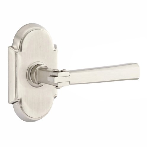 Privacy Arts & Crafts Door Lever with #8 Rose with Concealed Screws in Satin Nickel