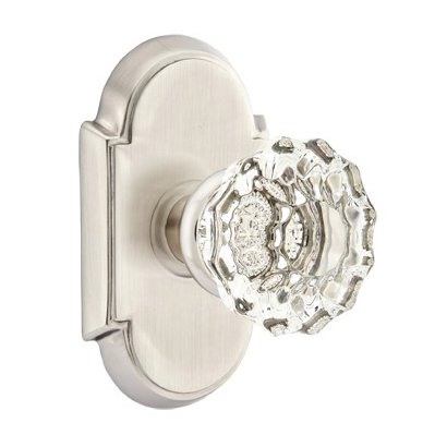 Astoria Privacy Door Knob with #8 Rose and Concealed Screws in Satin Nickel