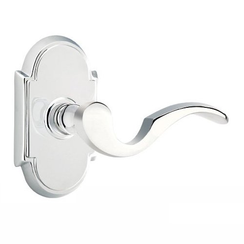 Privacy Right Handed Cortina Door Lever With #8 Rose in Polished Chrome