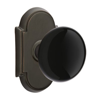 Privacy Ebony Porcelain Knob With #8 Rosette in Oil Rubbed Bronze