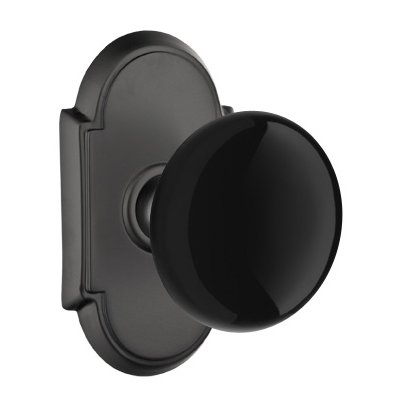 Privacy Ebony Porcelain Knob With #8 Rosette in Flat Black