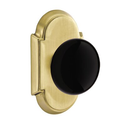 Privacy Ebony Knob And #8 Rosette With Concealed Screws in Satin Brass