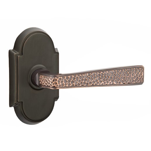 Privacy Hammered Door Lever with #8 Rose with Concealed Screws in Oil Rubbed Bronze