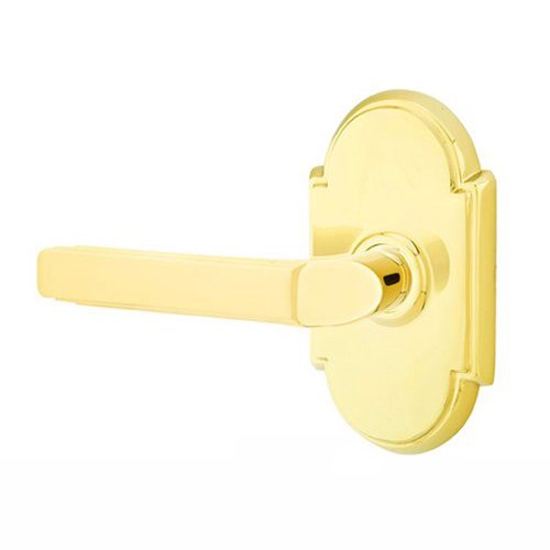 Privacy Left Handed Milano Door Lever With #8 Rose in Polished Brass