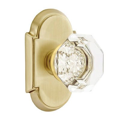 Old Town Privacy Door Knob with #8 Rose and Concealed Screws in Satin Brass