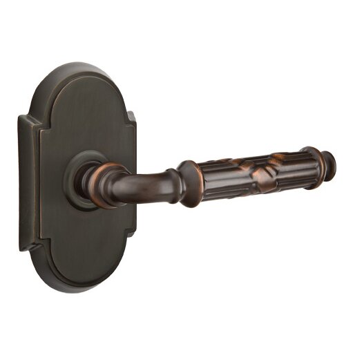 Privacy Right Handed Ribbon & Reed Lever With #8 Rose in Oil Rubbed Bronze
