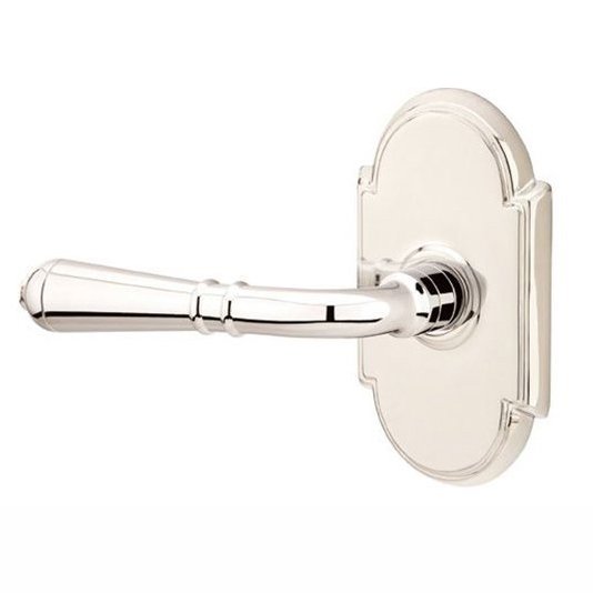 Privacy Left Handed Turino Door Lever With #8 Rose in Polished Nickel