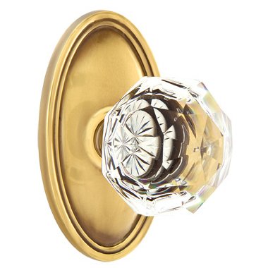 Diamond Privacy Door Knob with Oval Rose in French Antique Brass
