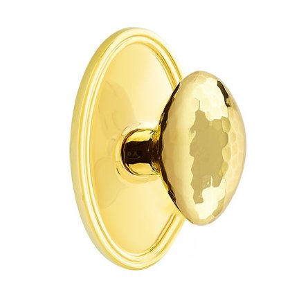 Privacy Hammered Egg Door Knob with Oval Rose with Concealed Screws in Unlacquered Brass