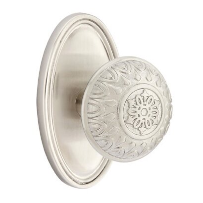 Privacy Lancaster Knob With Oval Rose in Satin Nickel