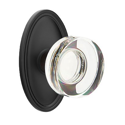 Modern Disc Glass Privacy Door Knob with Oval Rose in Flat Black