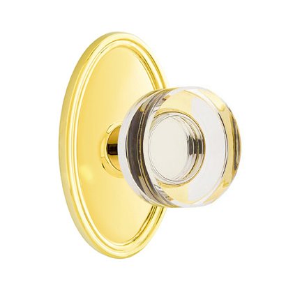 Modern Disc Glass Privacy Door Knob with Oval Rose in Unlacquered Brass