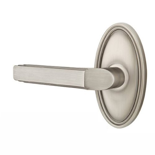Privacy Left Handed Milano Door Lever With Oval Rose in Pewter