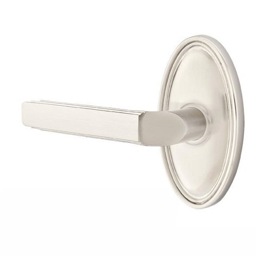 Privacy Left Handed Milano Door Lever With Oval Rose in Satin Nickel