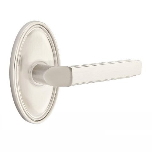 Privacy Right Handed Milano Door Lever With Oval Rose in Satin Nickel