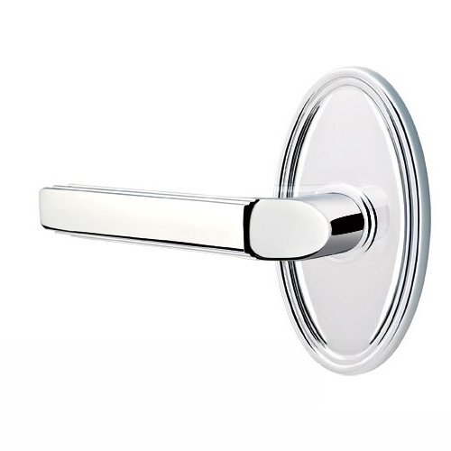 Privacy Left Handed Milano Door Lever With Oval Rose in Polished Chrome