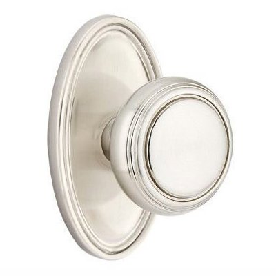 Privacy Norwich Door Knob With Oval Rose in Satin Nickel